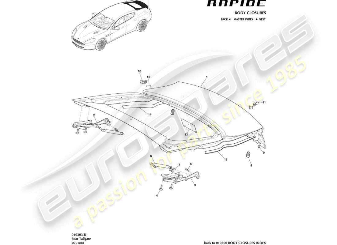 aston martin rapide (2011) teilediagramm der heckklappenbaugruppe