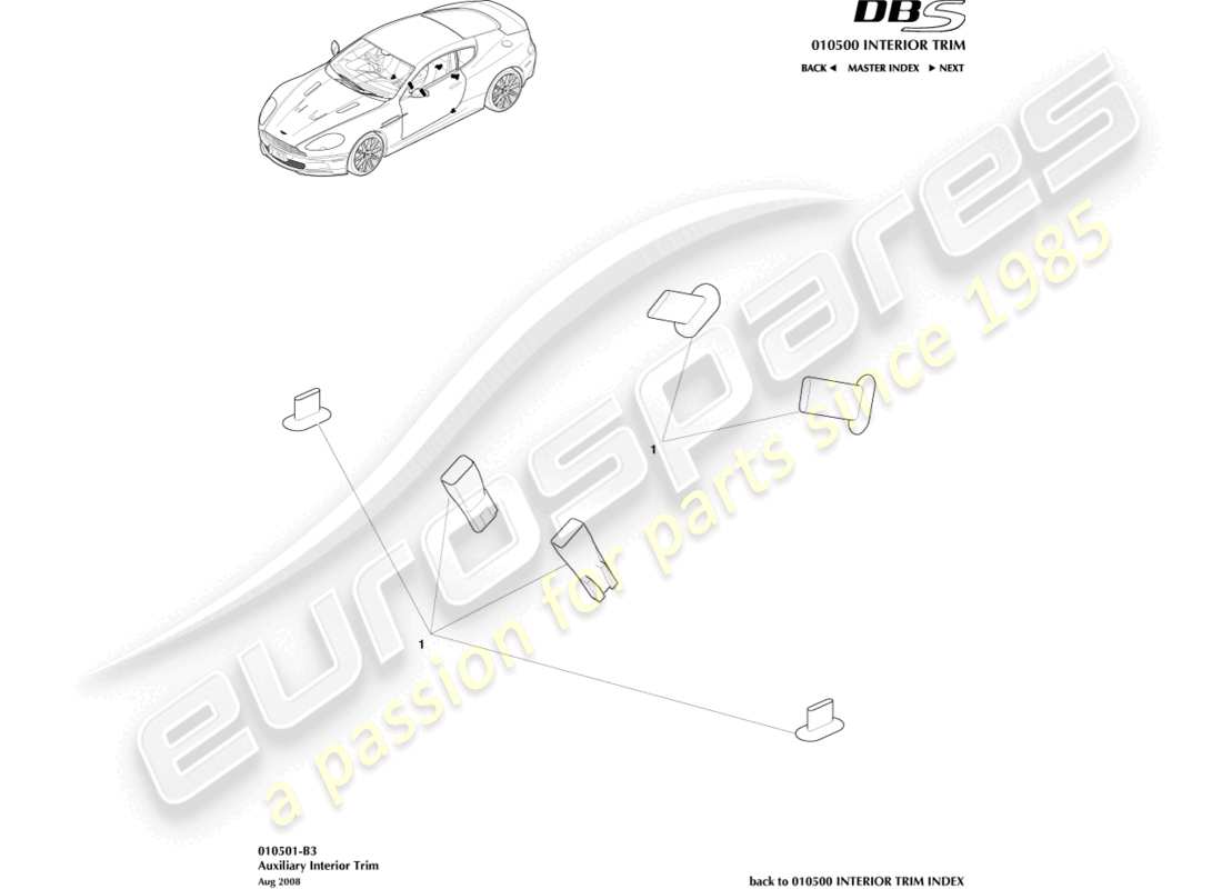 aston martin dbs (2014) teilediagramm für zusatzinnenverkleidung