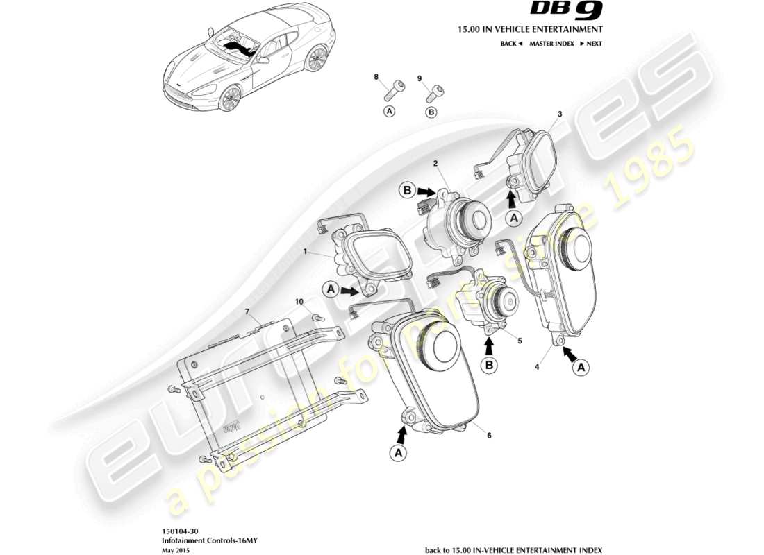 aston martin db9 (2017) infotainment-bedienelemente, 16my teilediagramm