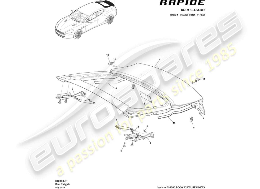 aston martin rapide (2016) teilediagramm der heckklappenbaugruppe
