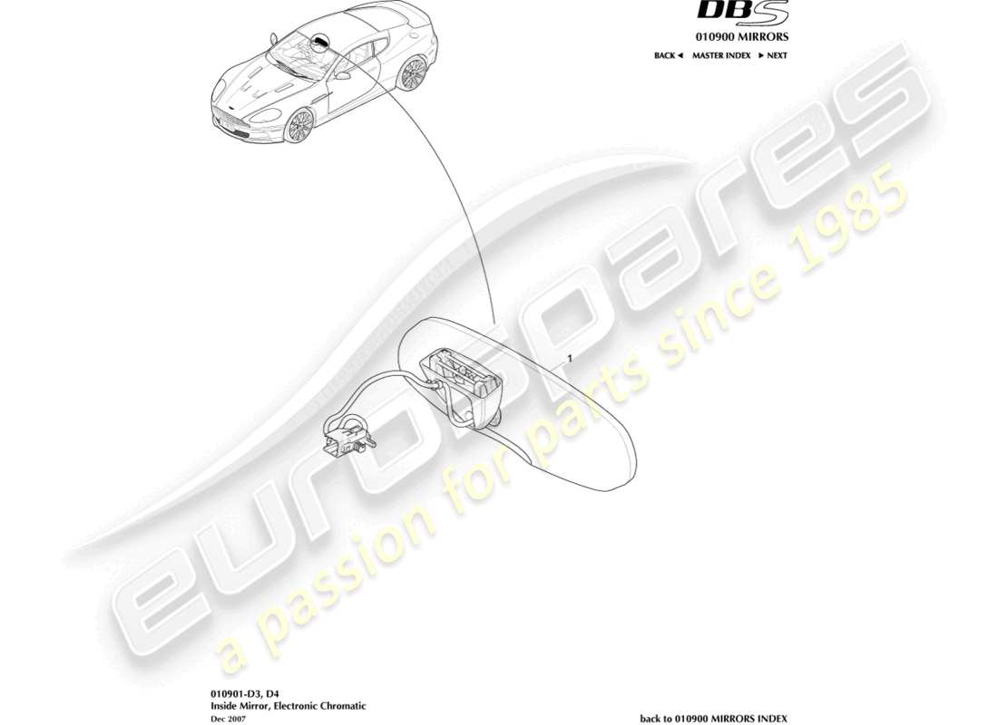 aston martin dbs (2009) innenspiegel, chromatisches teilediagramm