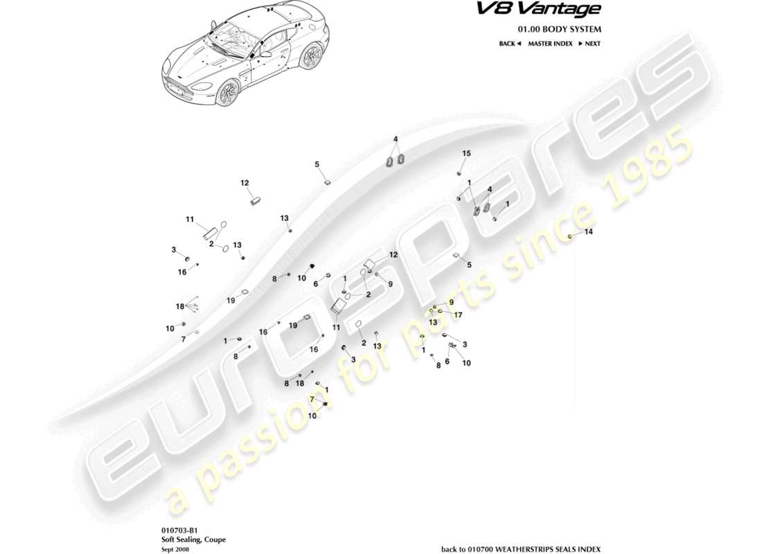 aston martin vantage gt8 (2017) weiche dichtung, coupé-teilediagramm
