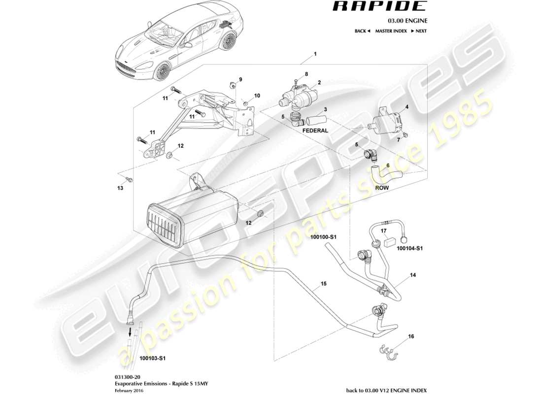 aston martin rapide (2011) aktivkohlebehälter, 15my ersatzteildiagramm