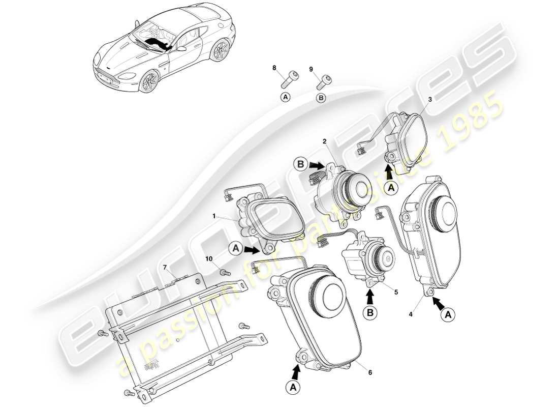 aston martin v8 vantage (2007) infotainment-bedienelemente, 16my teilediagramm