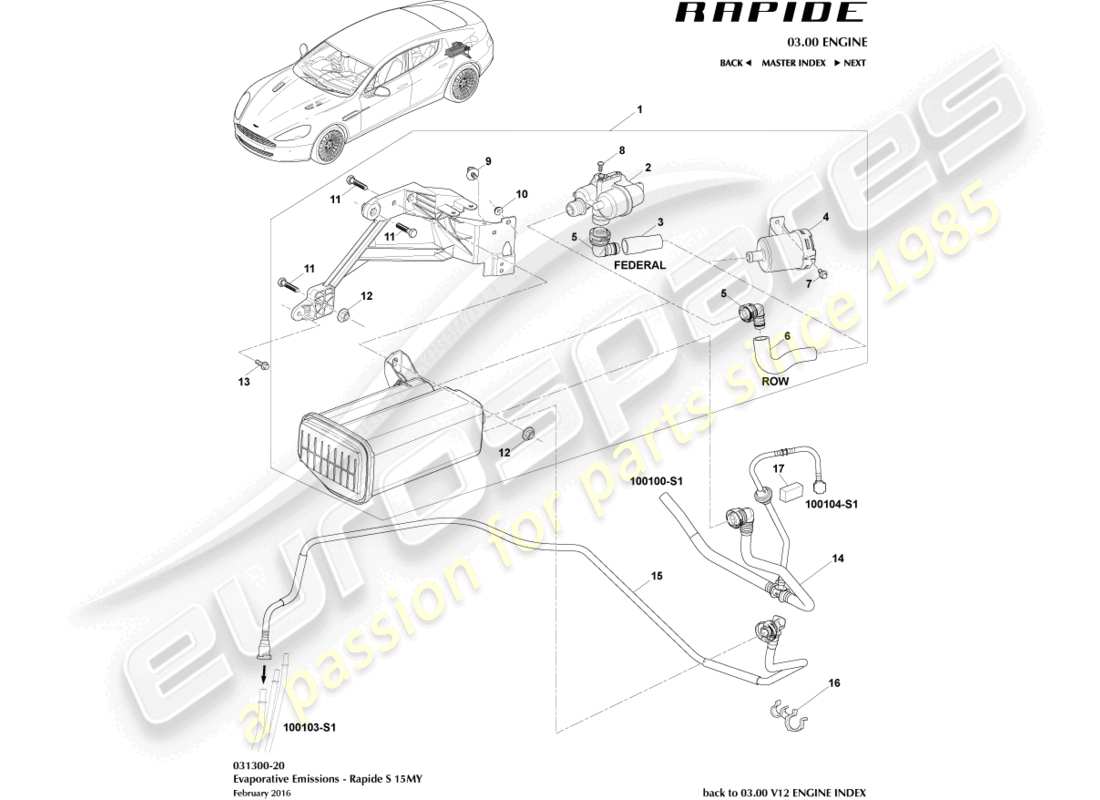 aston martin rapide (2016) aktivkohlebehälter, 15my ersatzteildiagramm