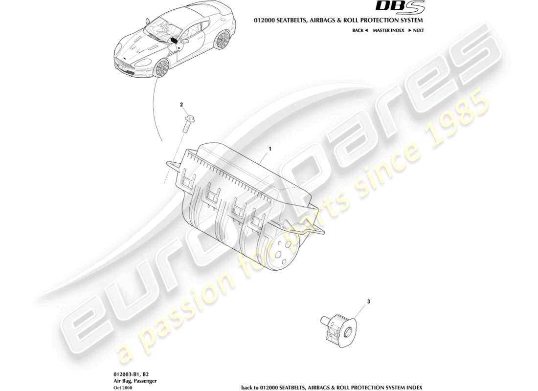 aston martin dbs (2008) teilediagramm beifahrer-airbag