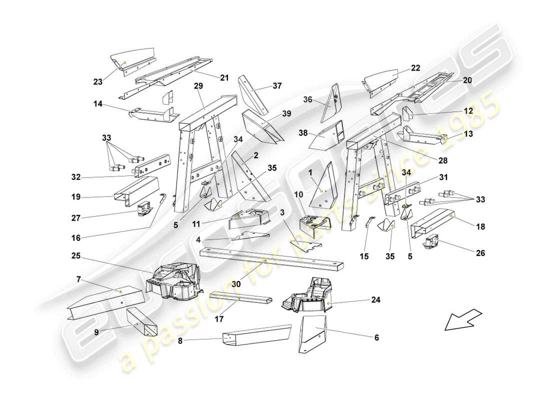 lamborghini lp560-4 spider (2011) rahmen hinten teilediagramm