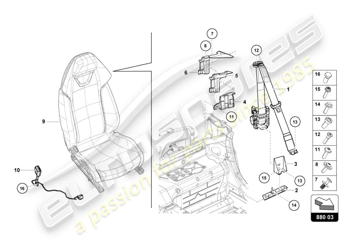 lamborghini evo spyder 2wd (2022) sicherheitsgurte ersatzteildiagramm