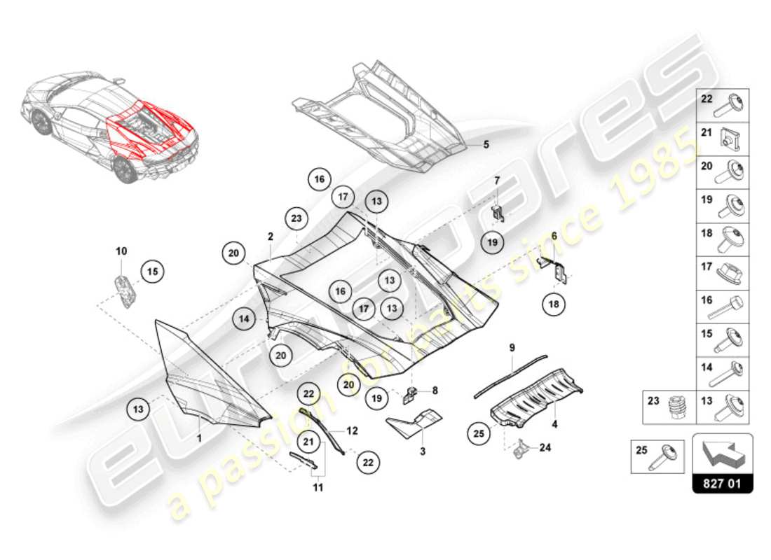 lamborghini revuelto coupe (2024) hintere klappe - teilediagramm