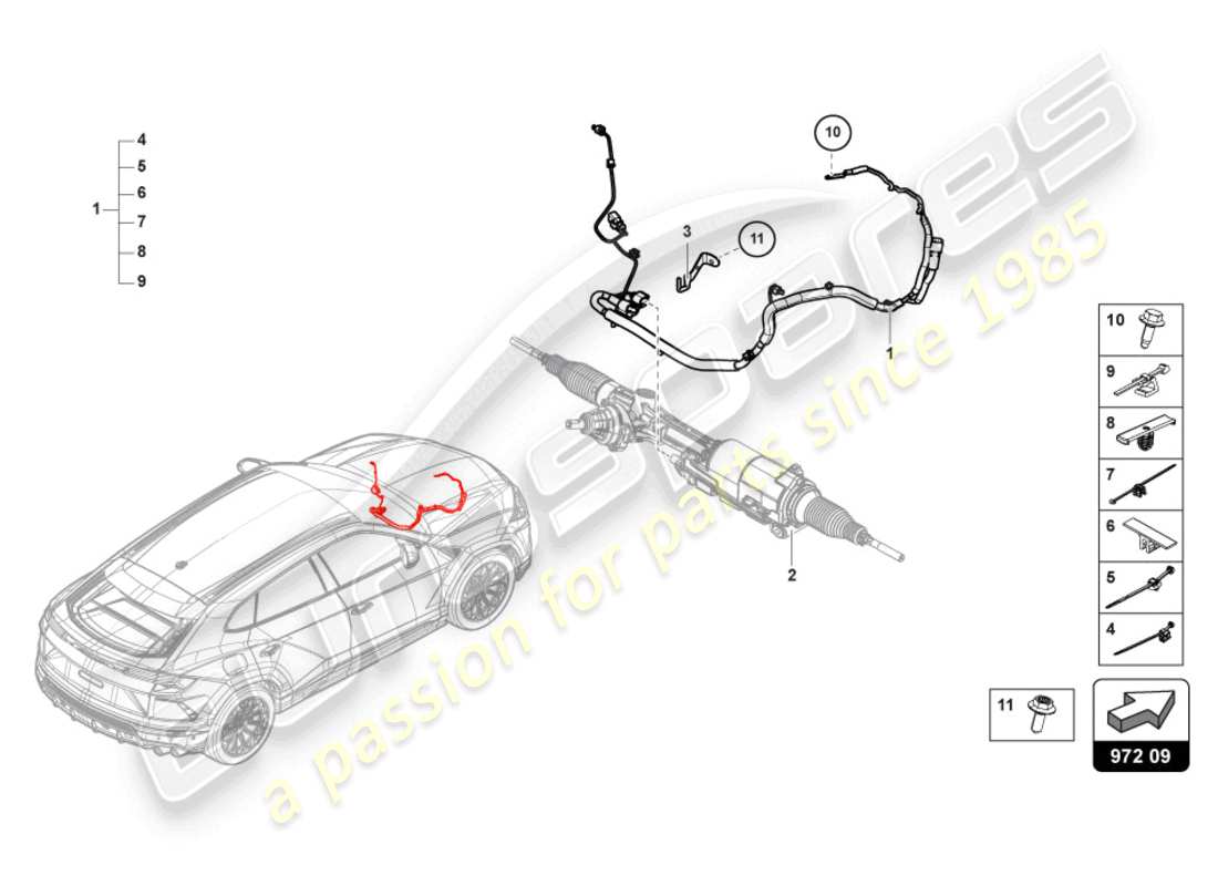 lamborghini urus (2021) kabelsatz für aktive lenkung vorne teilediagramm