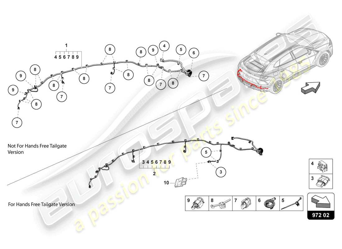 lamborghini urus (2021) kabelsatz für stoßstange hinten teilediagramm