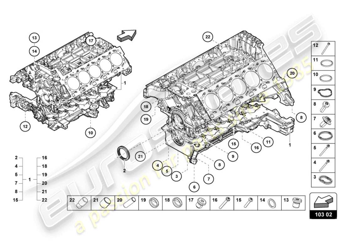 lamborghini 2022 (evo spyder) motorblock ersatzteildiagramm