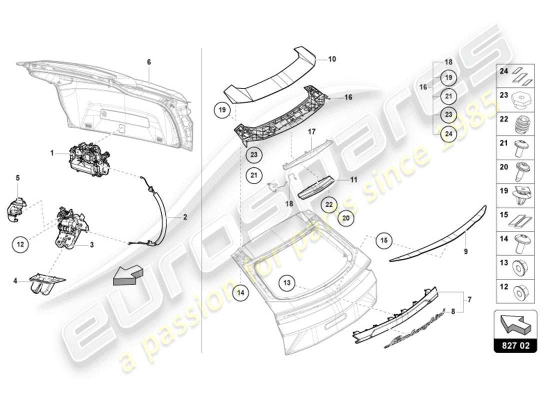 lamborghini urus (2021) heckdeckel hinten teilediagramm