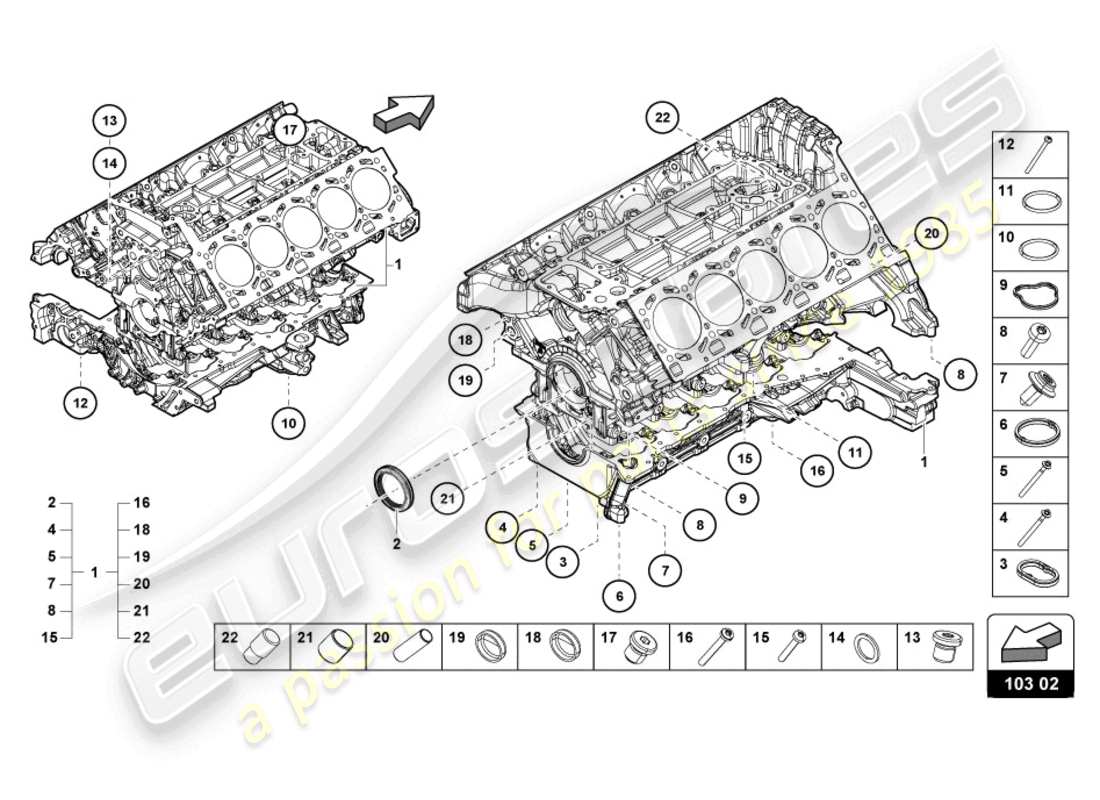 lamborghini evo spyder (2024) motorblock ersatzteildiagramm