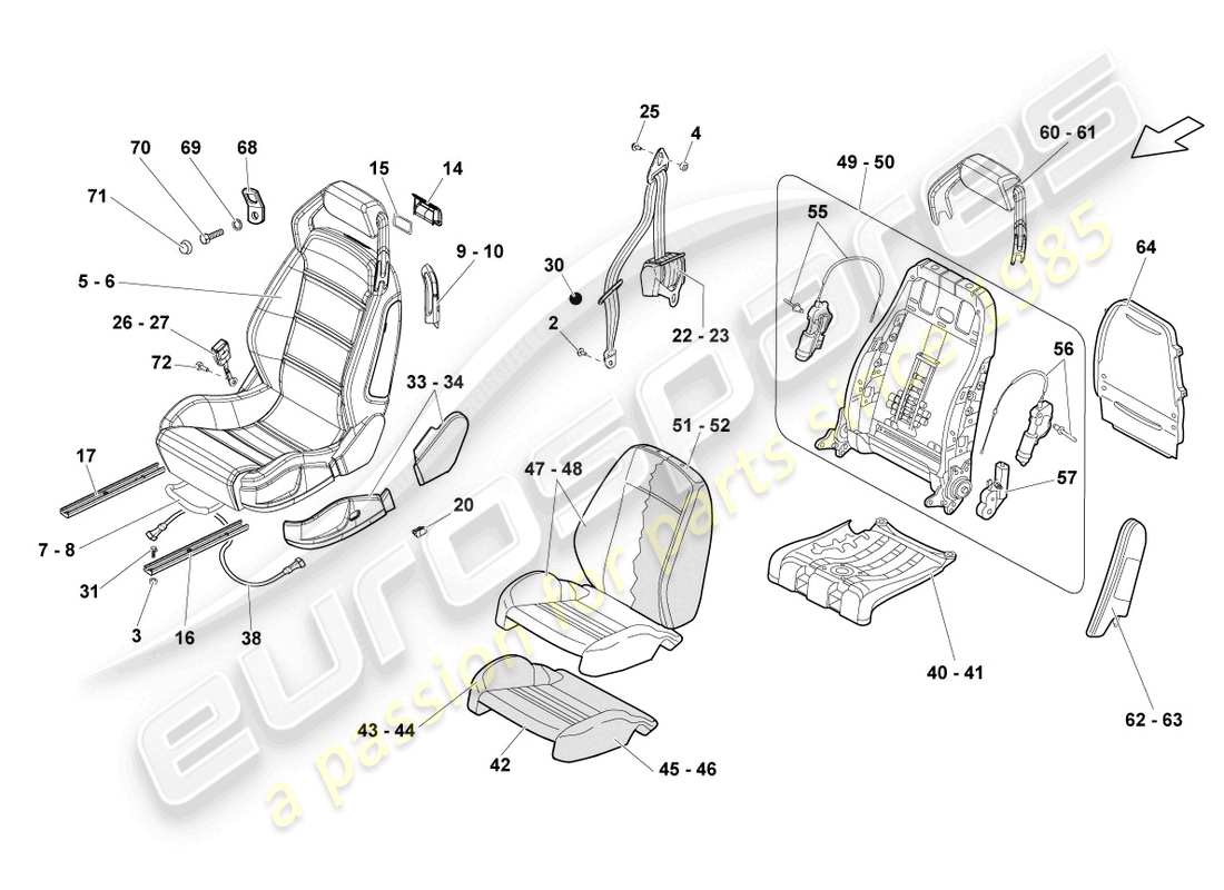 lamborghini superleggera (2008) sportsitz ersatzteildiagramm
