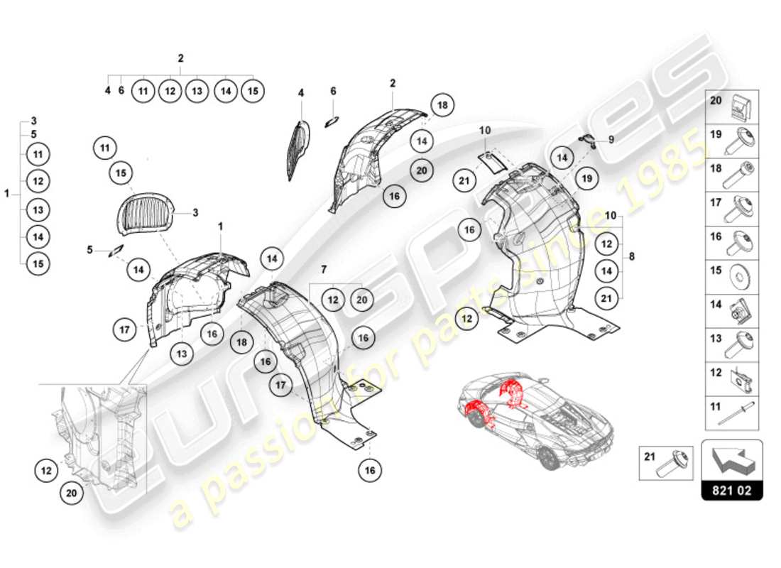 lamborghini revuelto coupe (2024) radhausverkleidung vorne ersatzteildiagramm