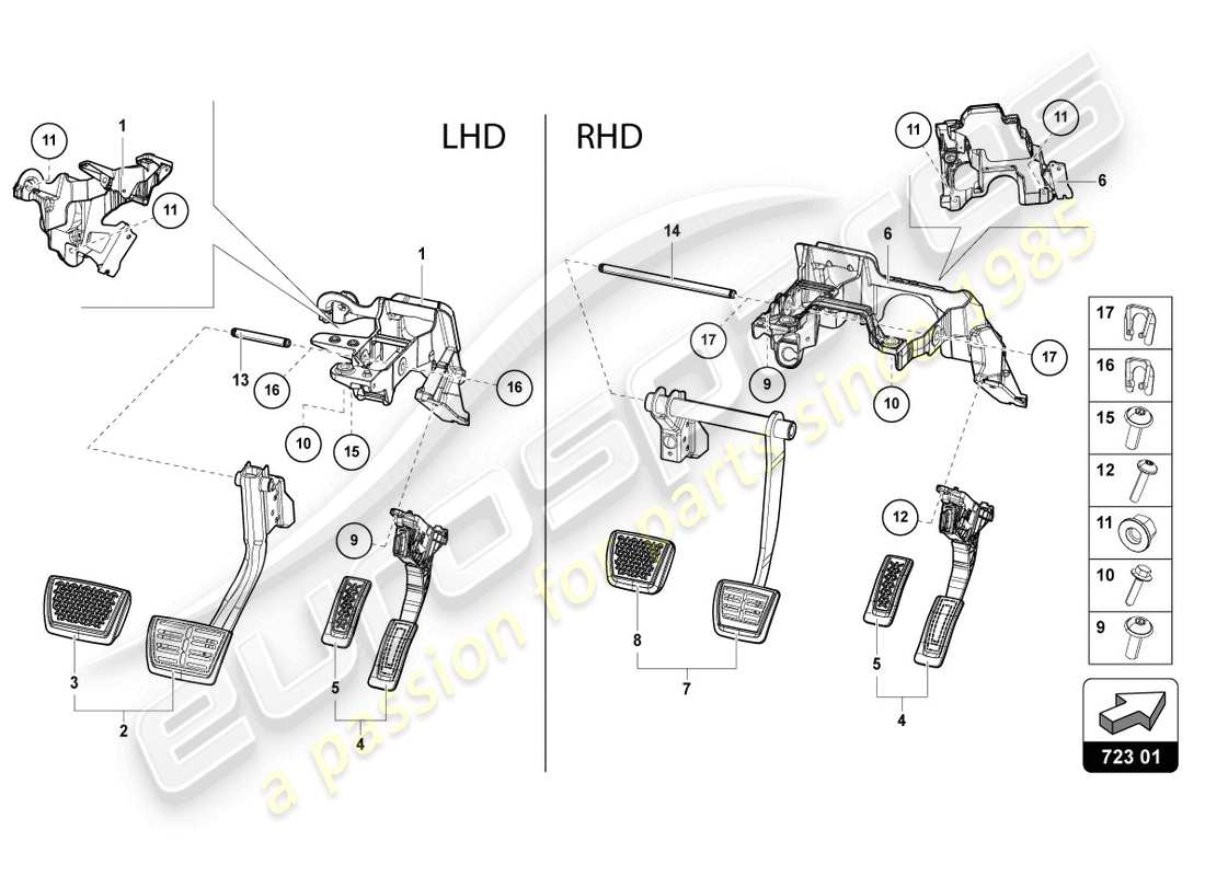 lamborghini urus (2020) brems- und beschleunigungshebelmech. teilediagramm