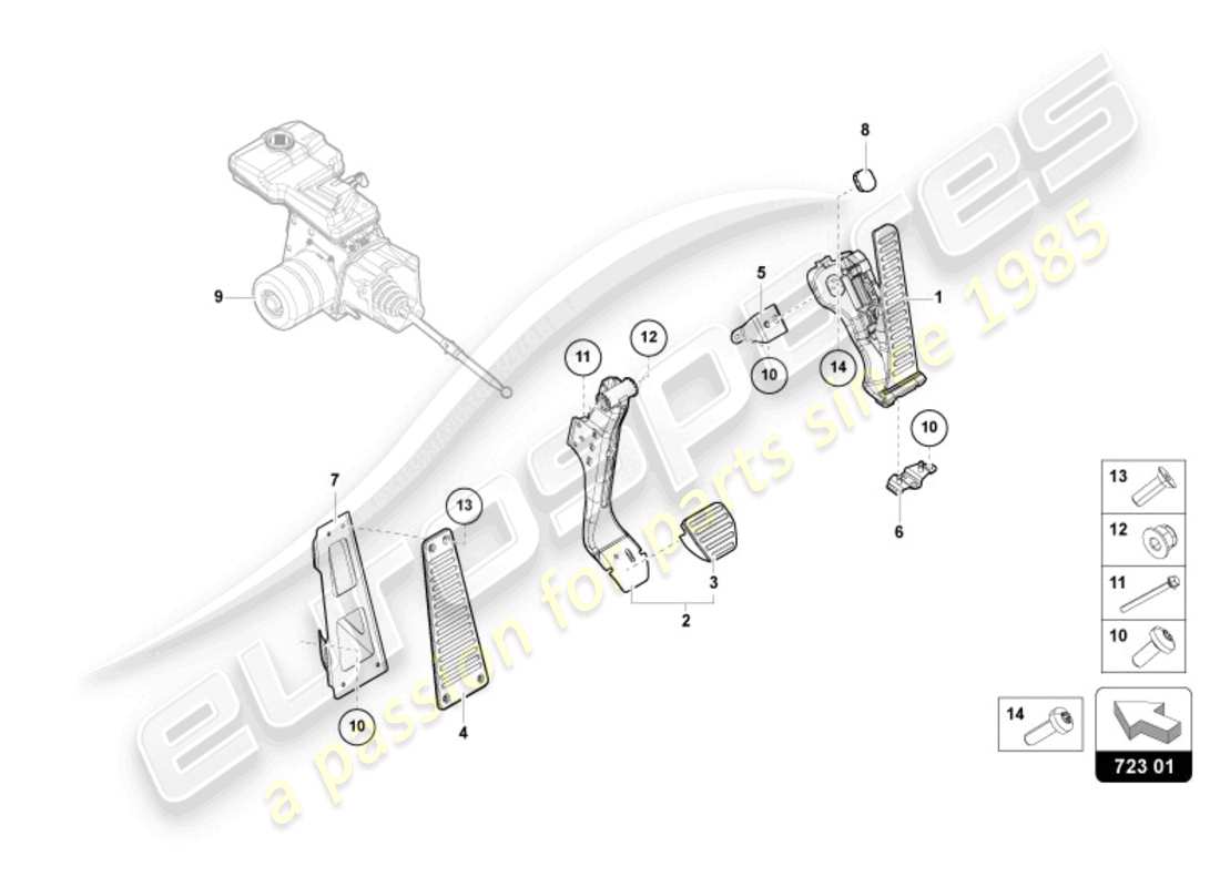 lamborghini revuelto coupe (2024) brems- und beschleunigungshebelmech. teilediagramm