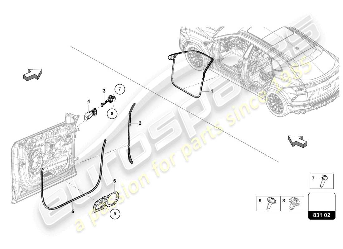 lamborghini urus (2020) türdichtung vorne teilediagramm