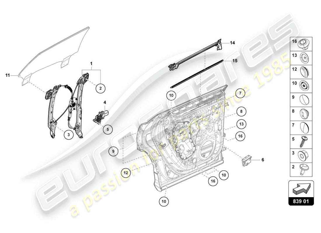 lamborghini urus (2020) fensterheber mit motor ersatzteildiagramm