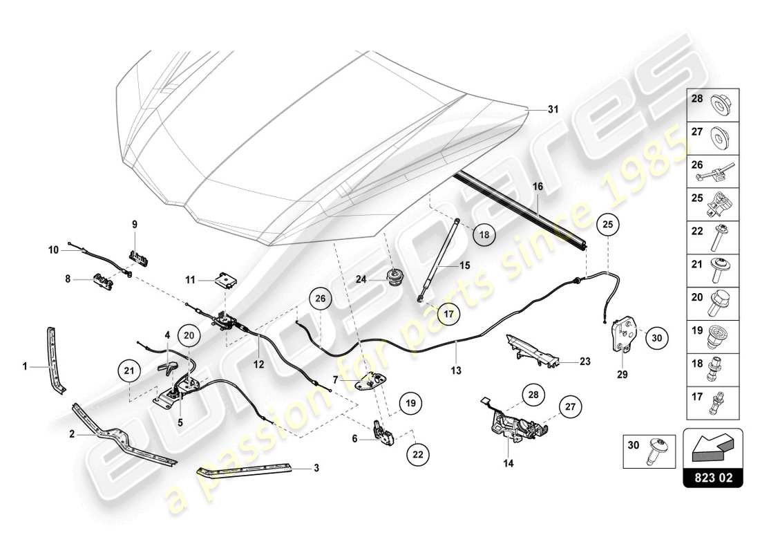 lamborghini urus (2021) dichtung für motorabdeckung ersatzteildiagramm