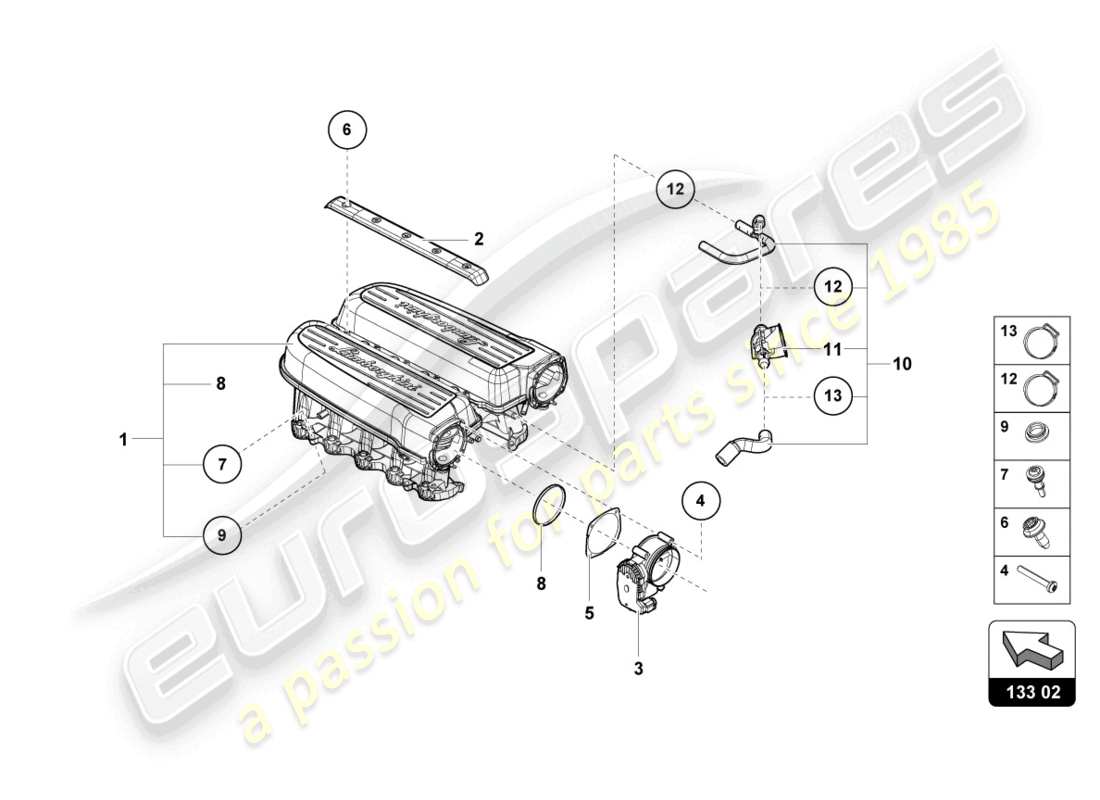 lamborghini evo spyder 2wd (2021) ansaugkrümmer - teilediagramm