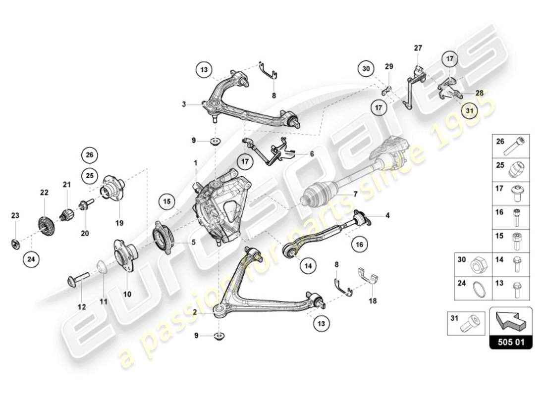 lamborghini sterrato (2024) hinterachse hinten teilediagramm