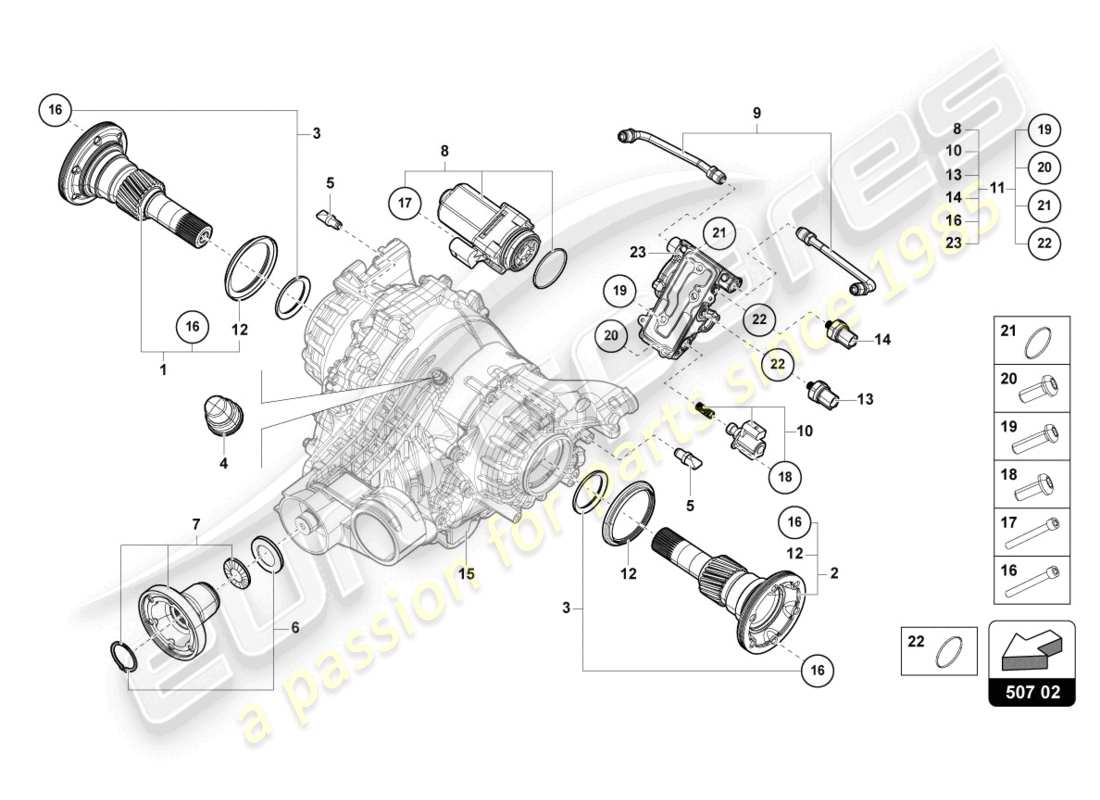 lamborghini urus s (2023) für hinterachsdifferential ersatzteildiagramm