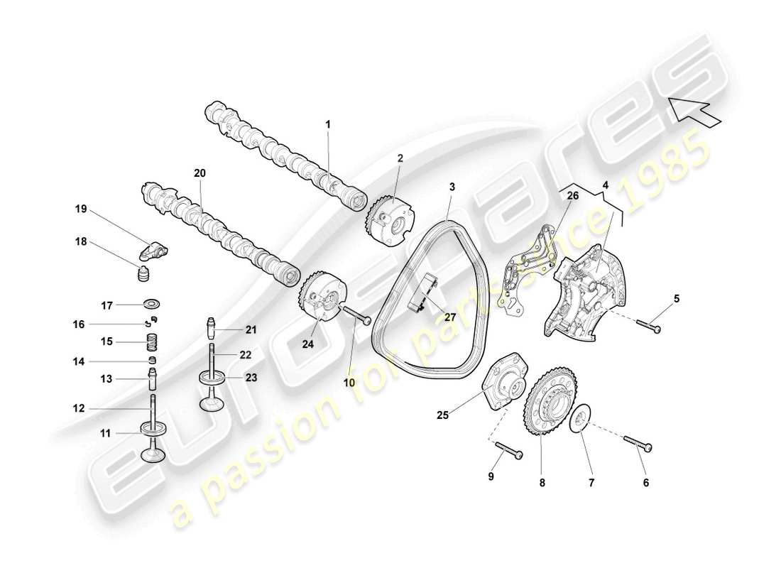 lamborghini blancpain sts (2013) nockenwelle, ventile, zylinder 6-10 ersatzteildiagramm