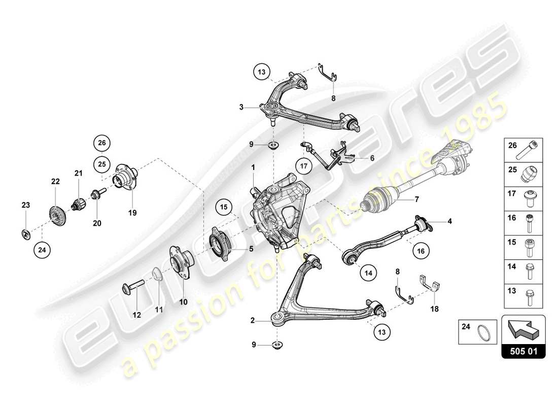 lamborghini evo spyder 2wd (2023) hinterachse hinten teilediagramm