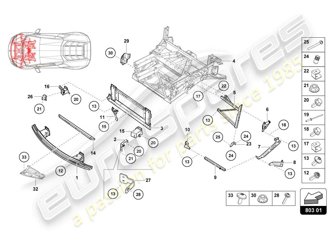 lamborghini evo spyder (2021) vorderrahmen teilediagramm