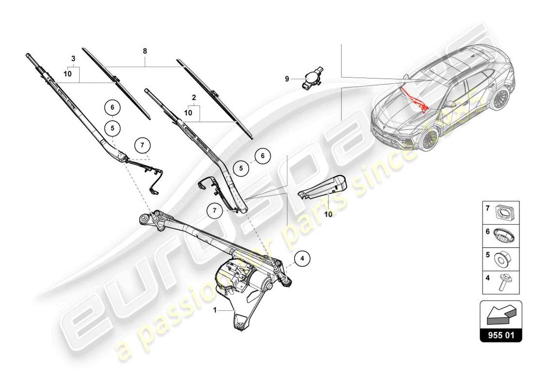 lamborghini urus (2020) scheibenwischer teilediagramm