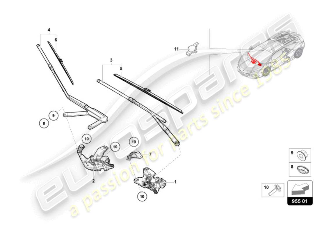 lamborghini revuelto coupe (2024) scheibenwischer-ersatzteildiagramm