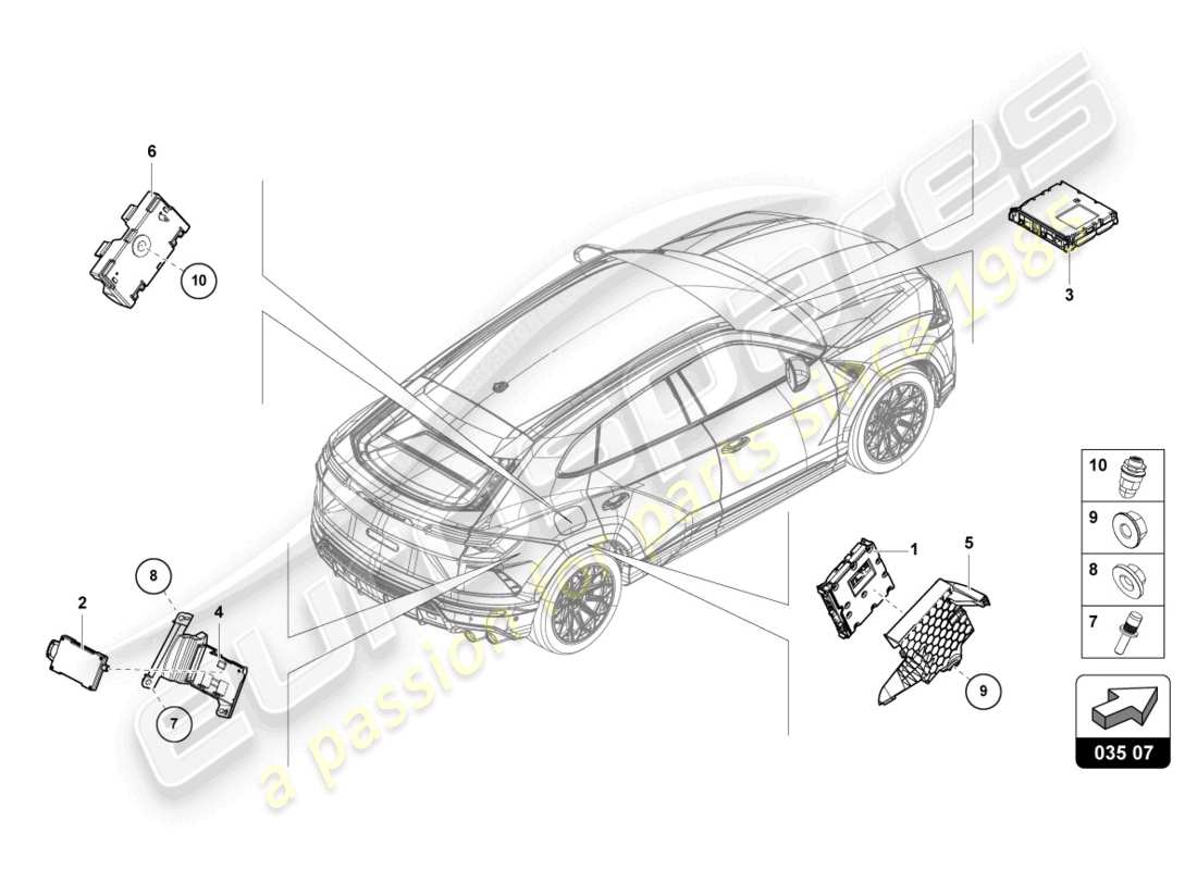 lamborghini urus s (2023) tv-tuner-teilediagramm