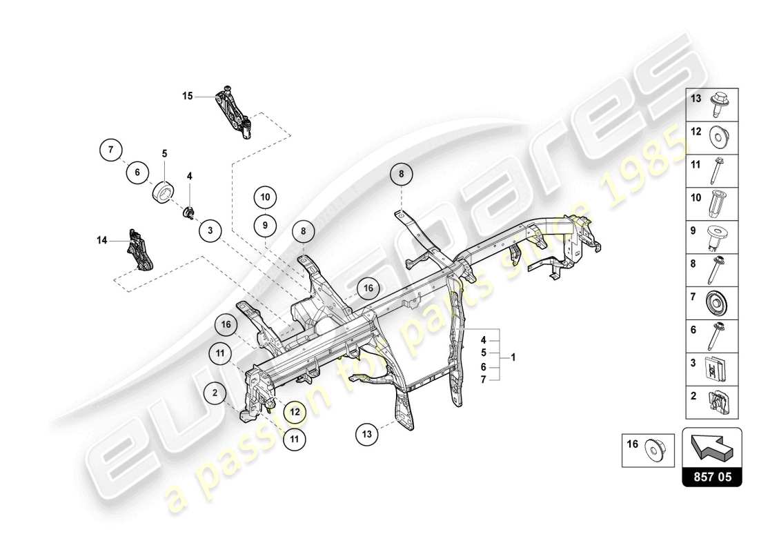 lamborghini urus (2021) querträger für armaturenbrett teilediagramm