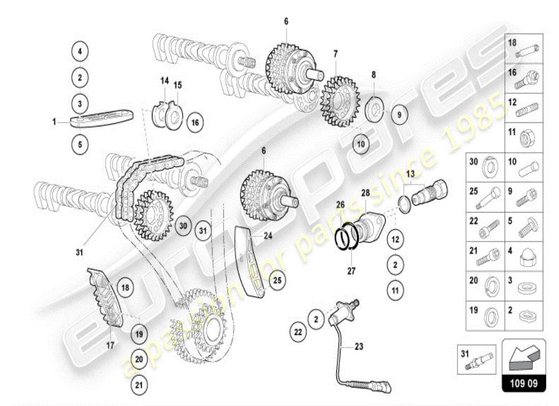 lamborghini diablo vt (1999) nockenwelle, ventile ersatzteildiagramm