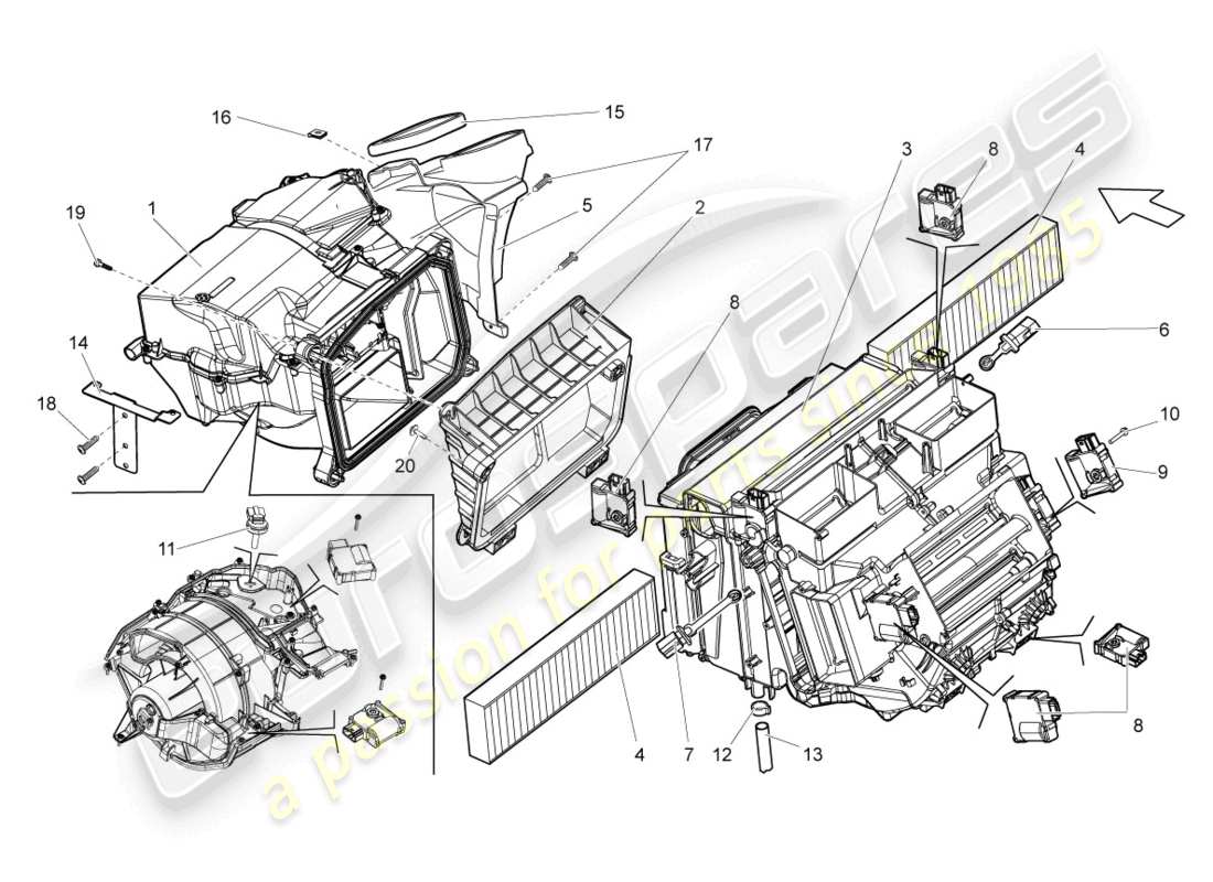 lamborghini lp550-2 coupe (2013) luftverteilungsgehäuse für elektronisch gesteuerte klimaanlage teilediagramm