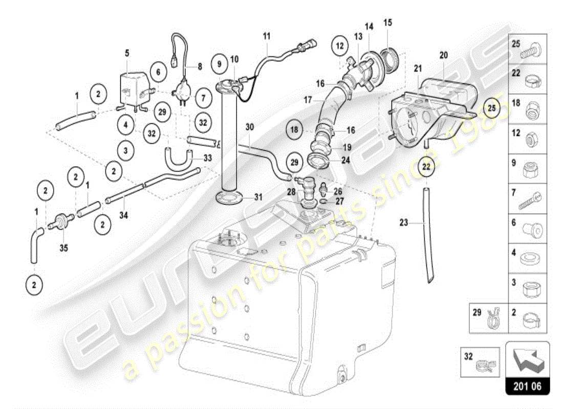 lamborghini diablo vt (1999) kraftstofftank teilediagramm