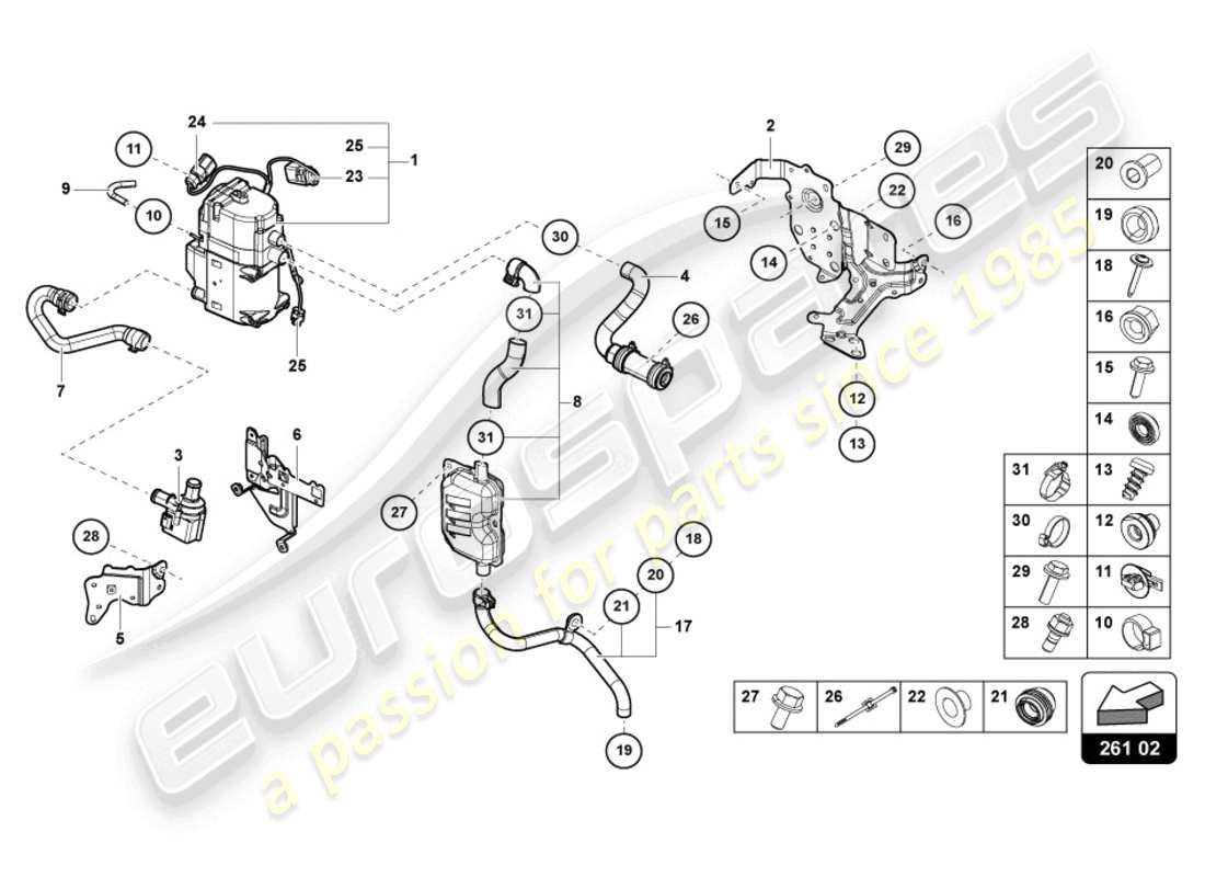 lamborghini urus (2020) zusatzheizung für kühlmittelkreislauf ersatzteildiagramm