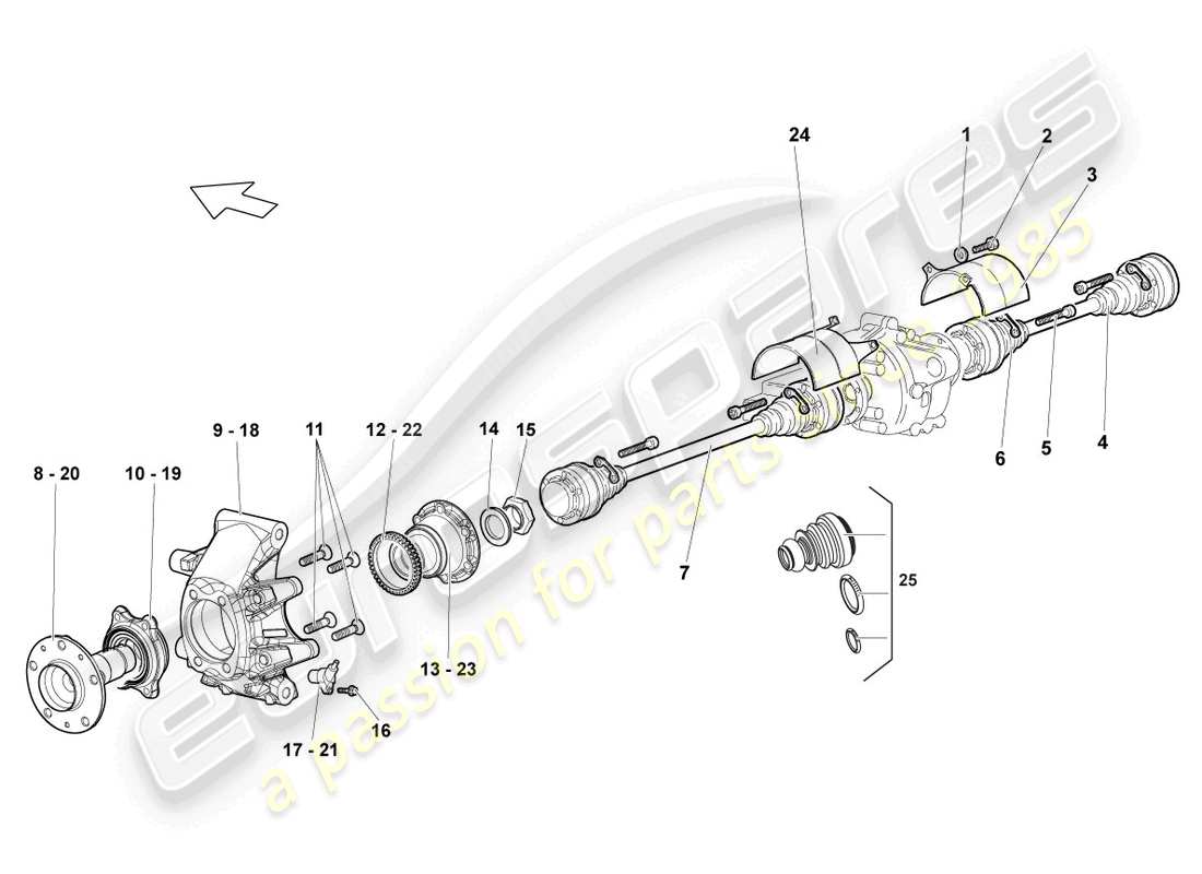 lamborghini lp640 coupe (2009) antriebswelle hinten ersatzteildiagramm