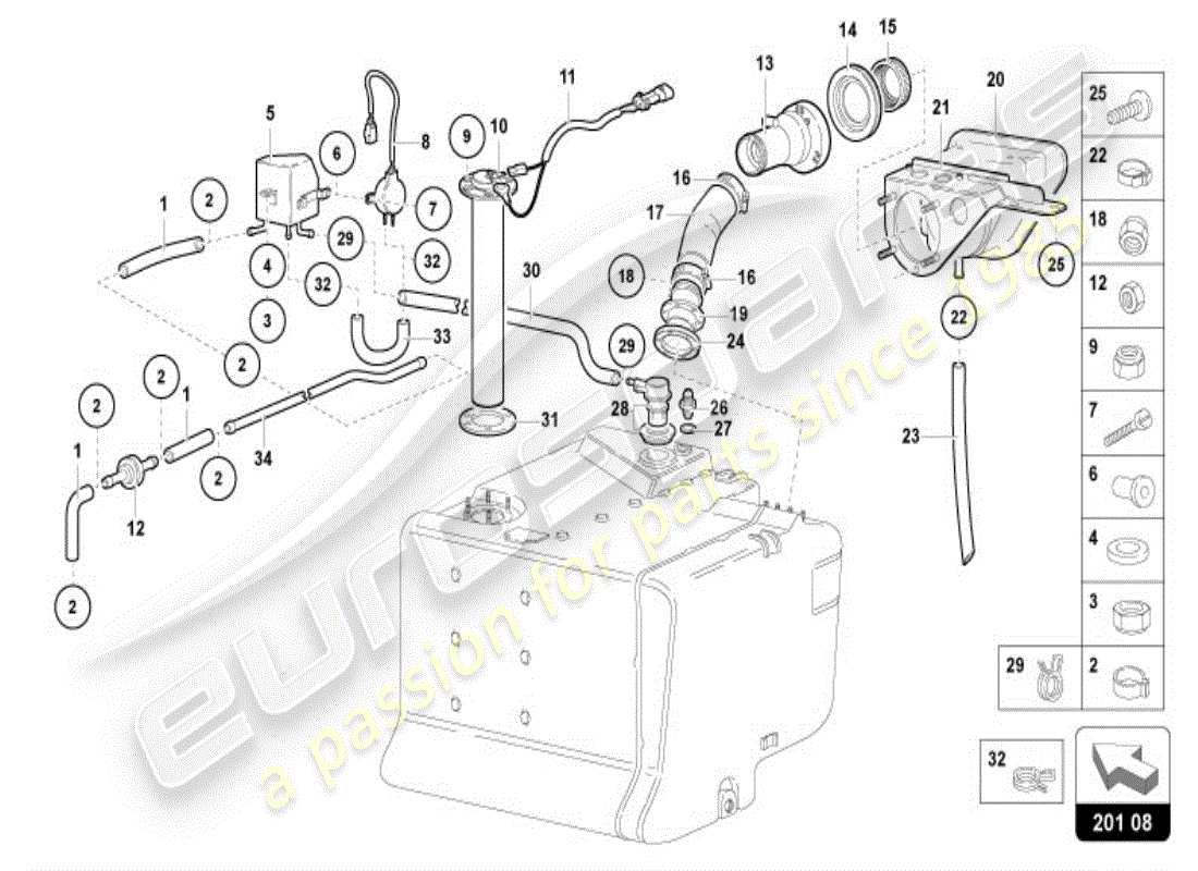lamborghini diablo vt (1999) kraftstofftank - schnelles auftanken ersatzteildiagramm