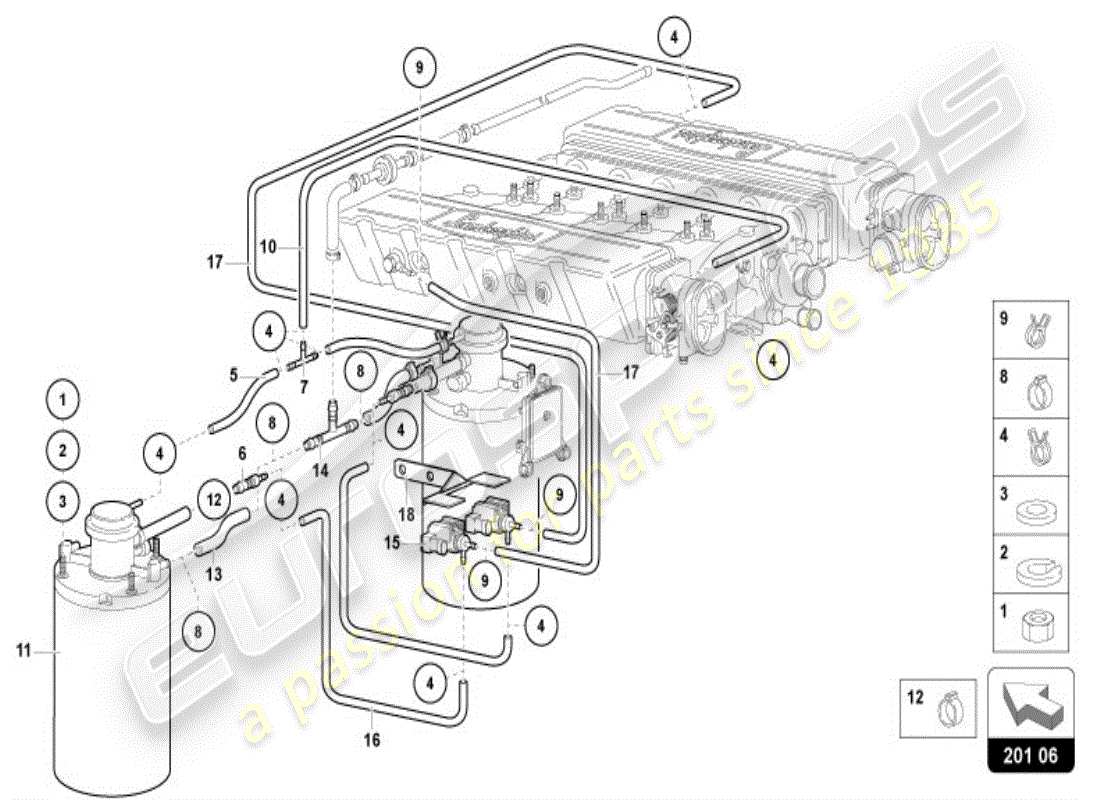 lamborghini diablo vt (1999) aktivkohlefiltersystem teilediagramm