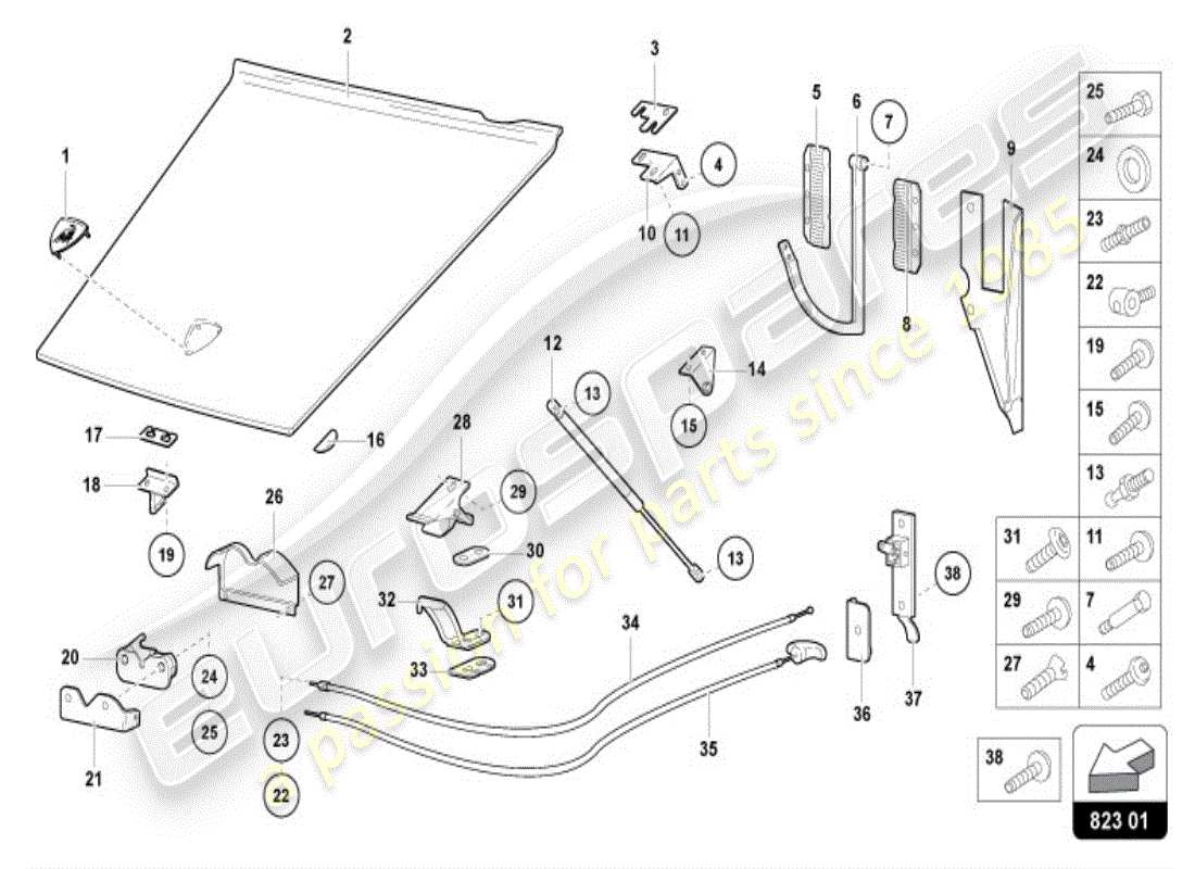 lamborghini diablo vt (1997) motorhaube vorne - ersatzteildiagramm