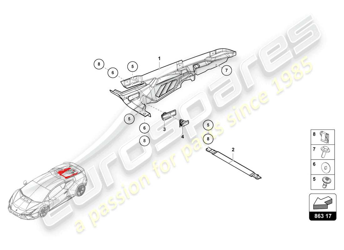 lamborghini tecnica (2024) motorabdeckung ersatzteildiagramm