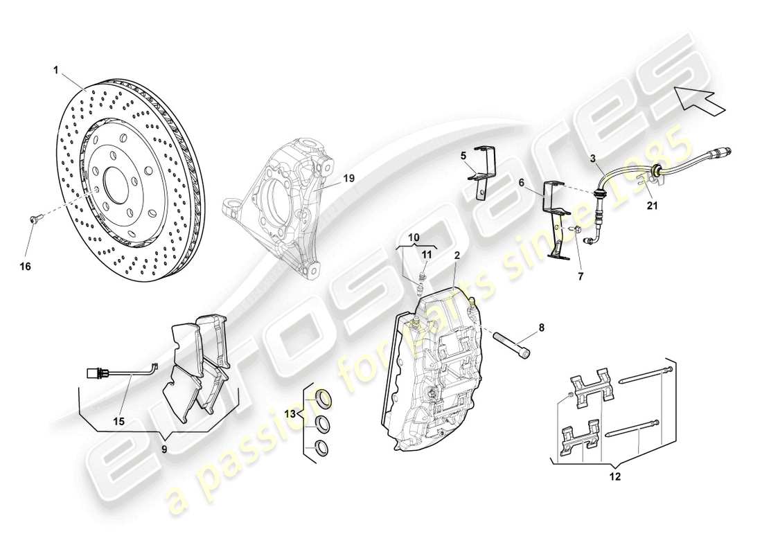 lamborghini lp550-2 spyder (2010) scheibenbremse vorne, ersatzteildiagramm