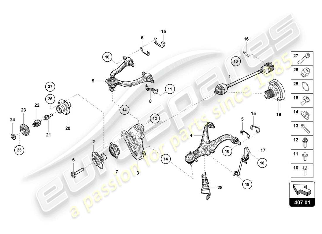 lamborghini evo spyder (2022) achswelle vorne ersatzteildiagramm
