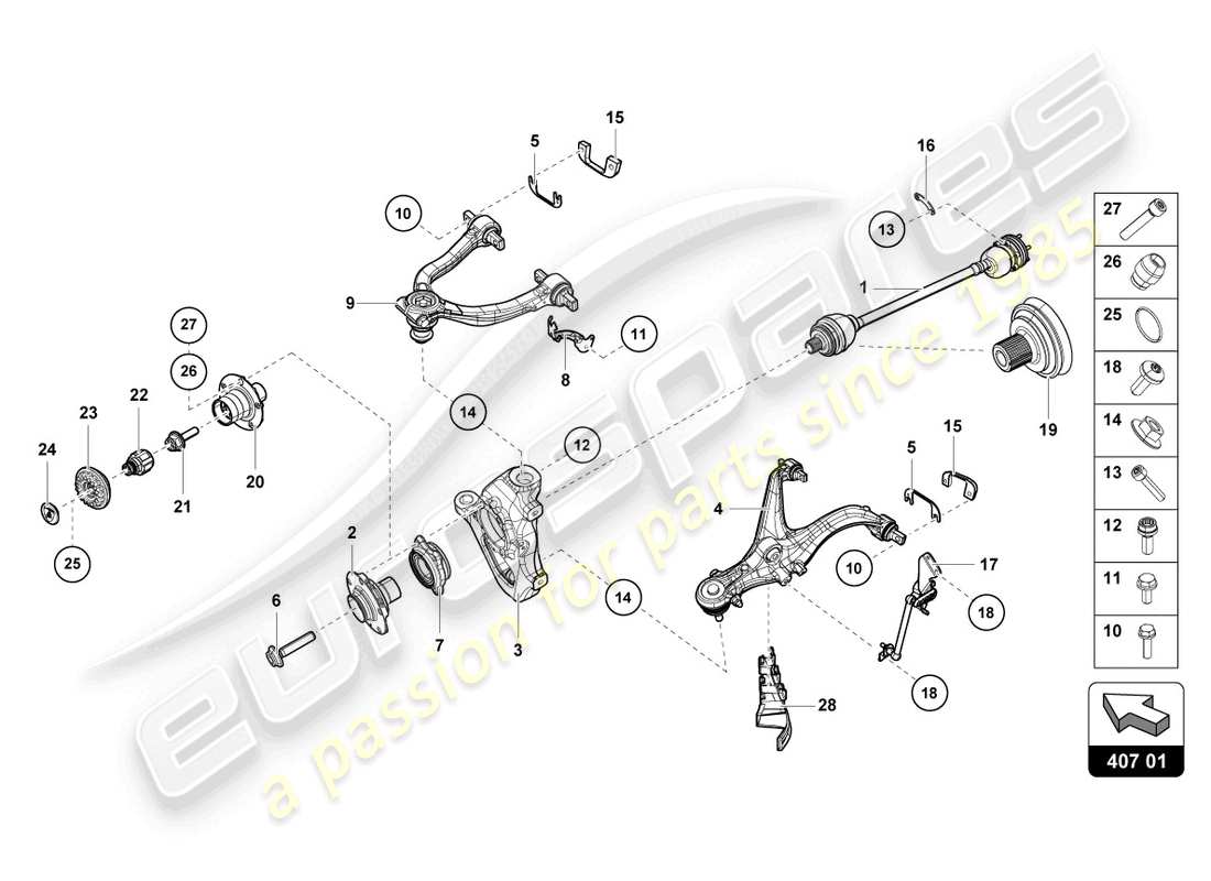 lamborghini tecnica (2023) achswelle vorne teilediagramm