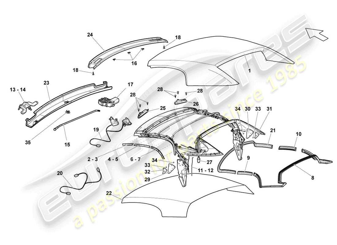 lamborghini lp550-2 spyder (2010) abdeckung - oben ersatzteildiagramm