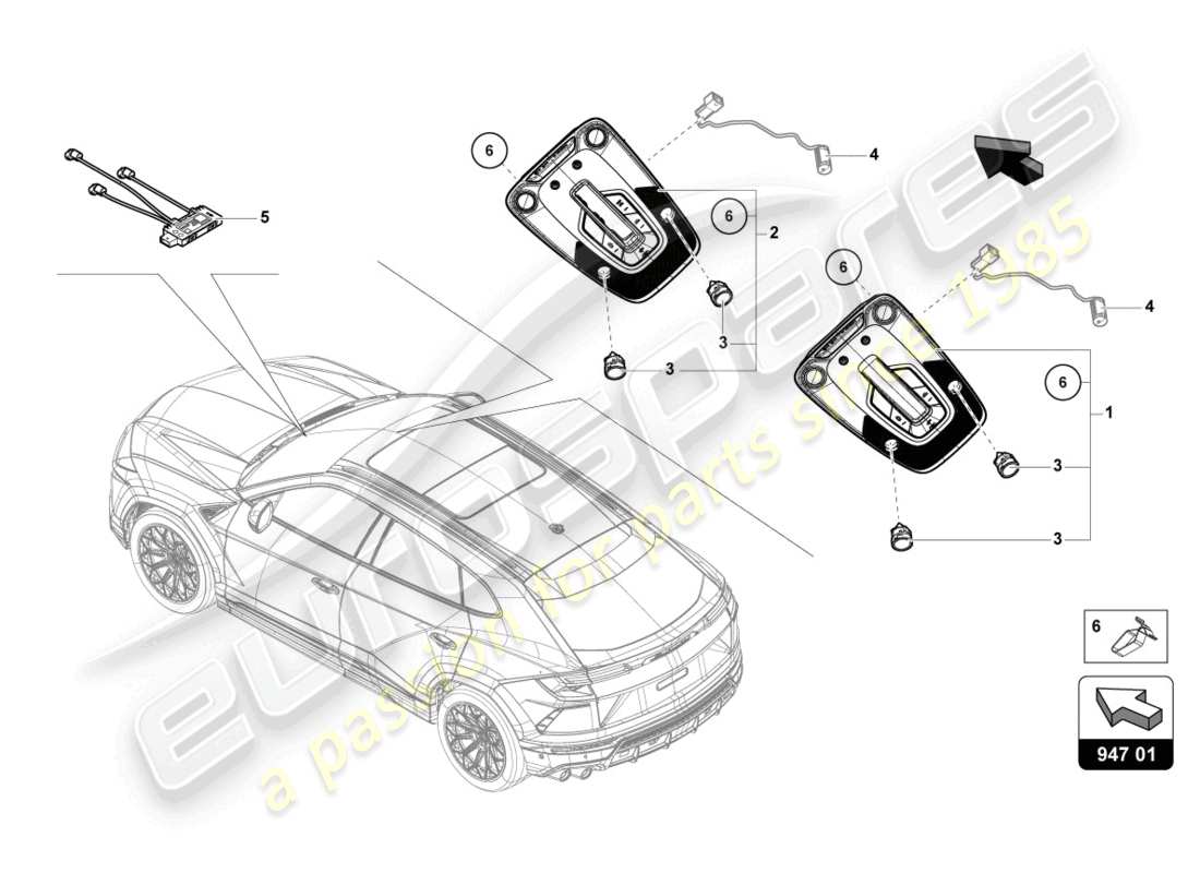 lamborghini urus (2020) innen- und leselicht ersatzteildiagramm