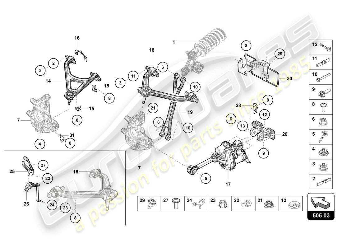 lamborghini sian roadster (2021) aufhängung hinten teilediagramm